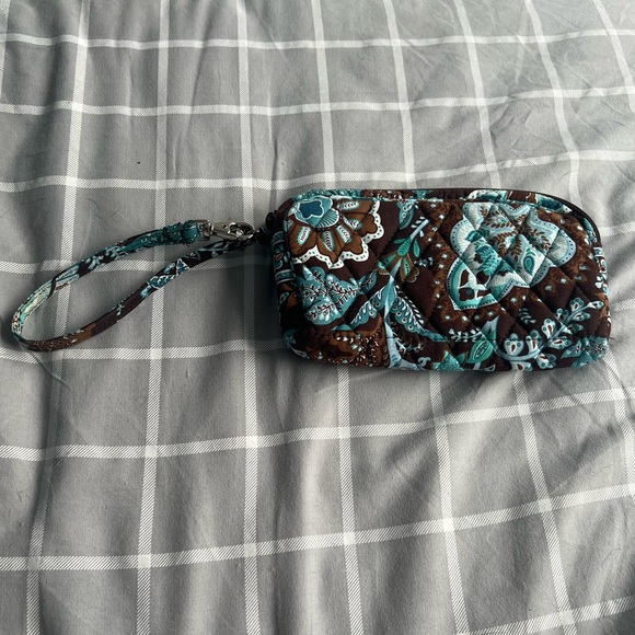 Vera Bradley Brown and‎ Blue Floral Wristlet - Picture 1 of 4